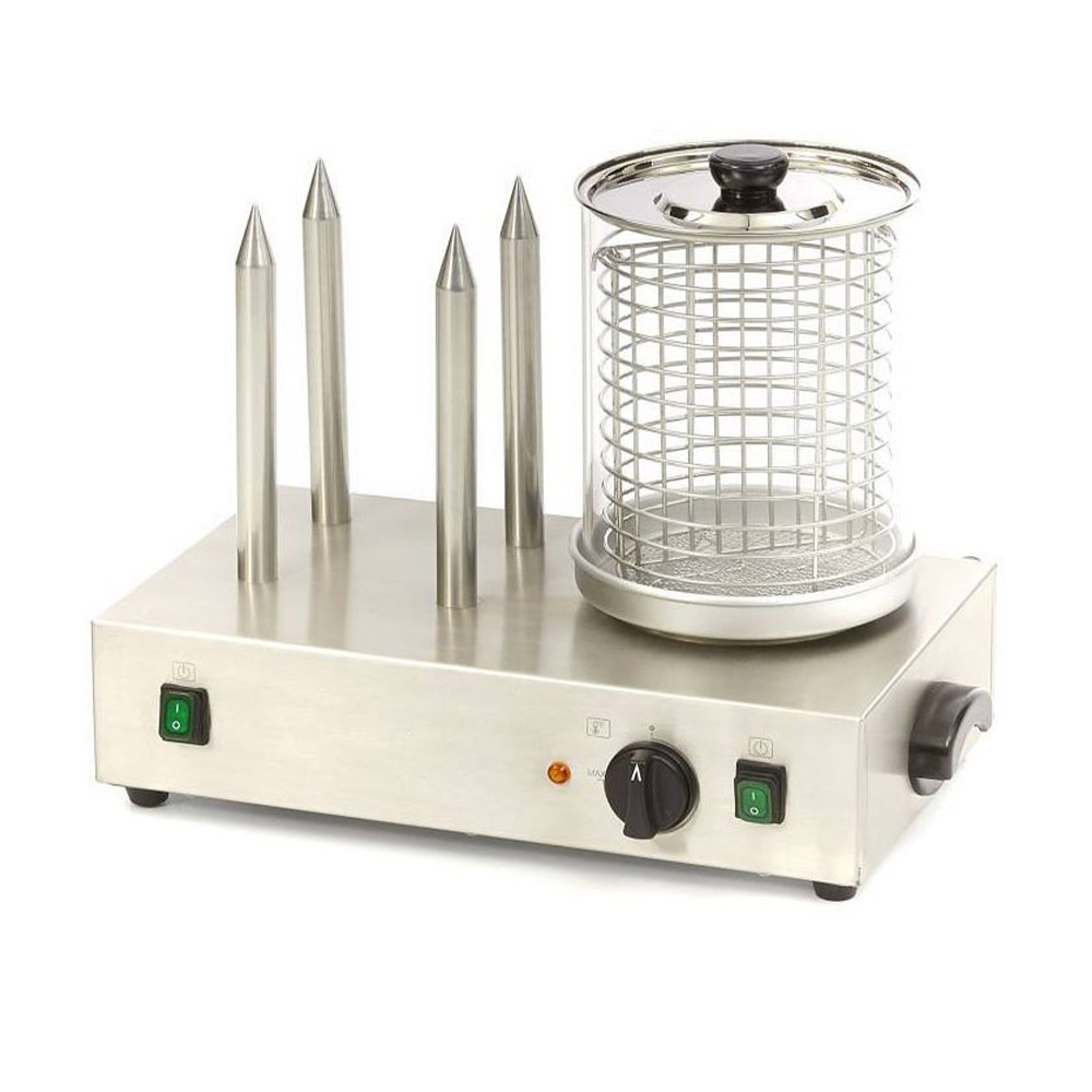 Aparat hot-dog electric, inox, cu 4 tepuse si bol, 58*36*46 cm
