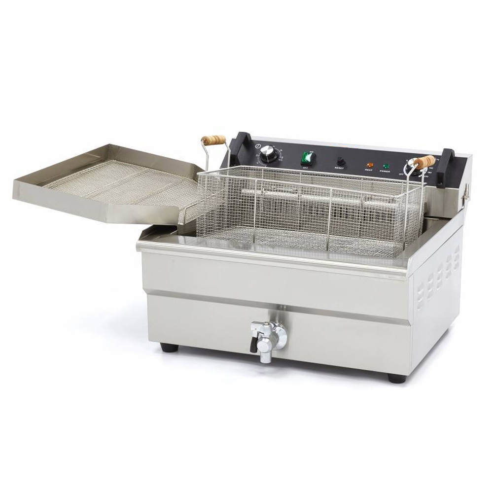 Friteuza electrica profesionala, de banc, cu debuseu, 1 cuva, 30 lt, inox, 6 kW, 60*57*40 cm