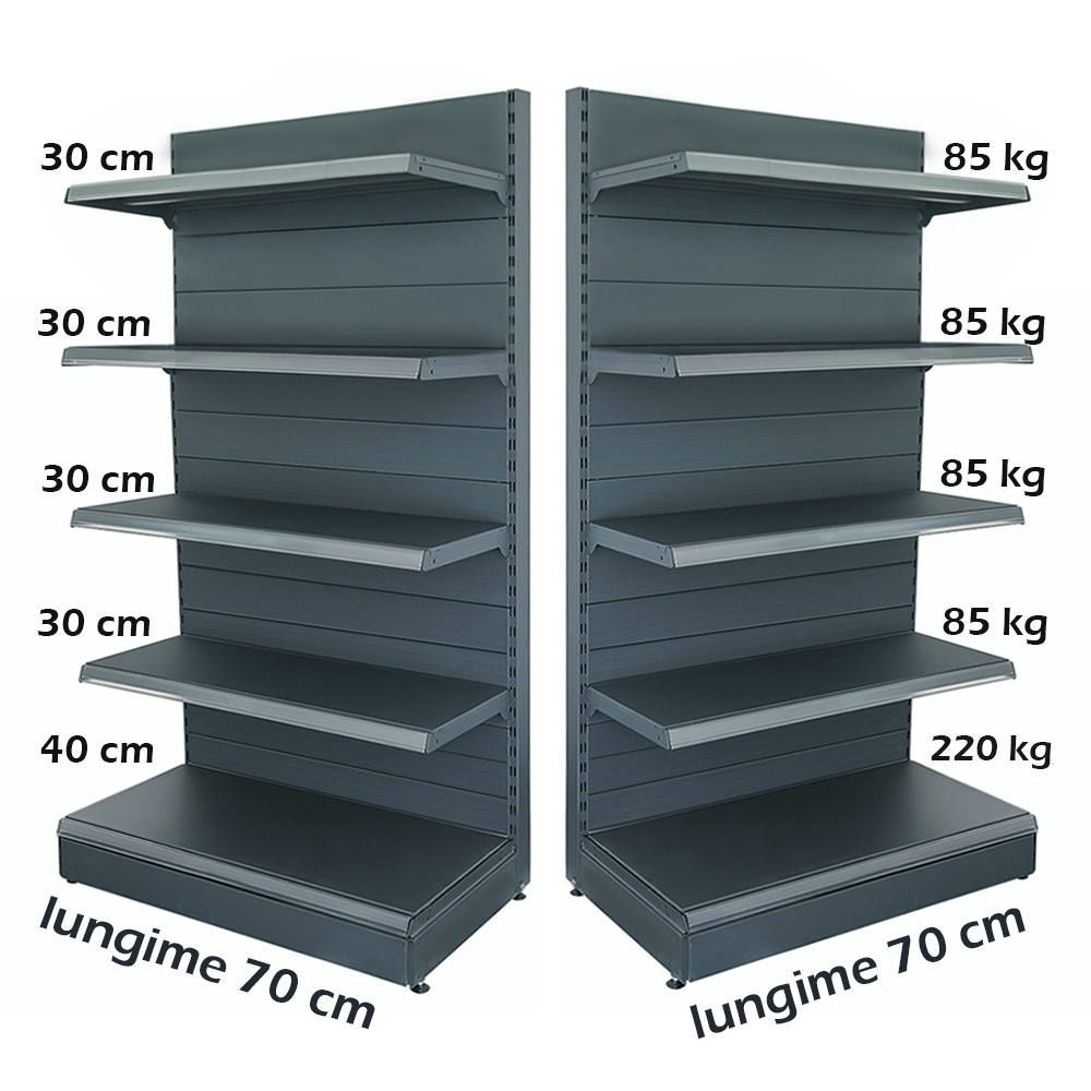 Raft magazin metalic de perete 70*225 baza 40 cm si 4 polite de 30 cm