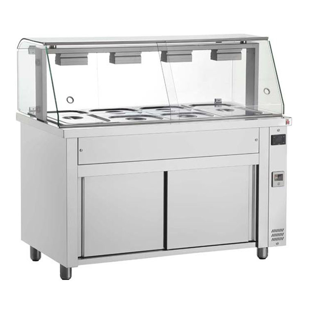 Bain-marie 5 tavi GN 1/1 cu dulap neutru si geam panoramic, 178 cm