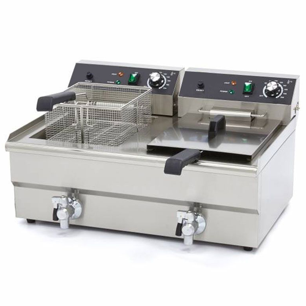 Friteuza electrica dubla cu debuseu, inox, 16+16 lt, 68*53*38 cm