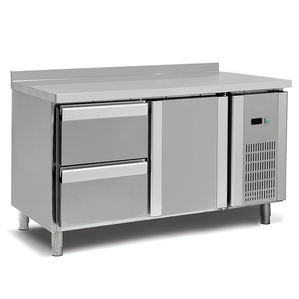 Masa rece, profesionala, inox, 1 usa, 2 sertare, 150*70*85 cm