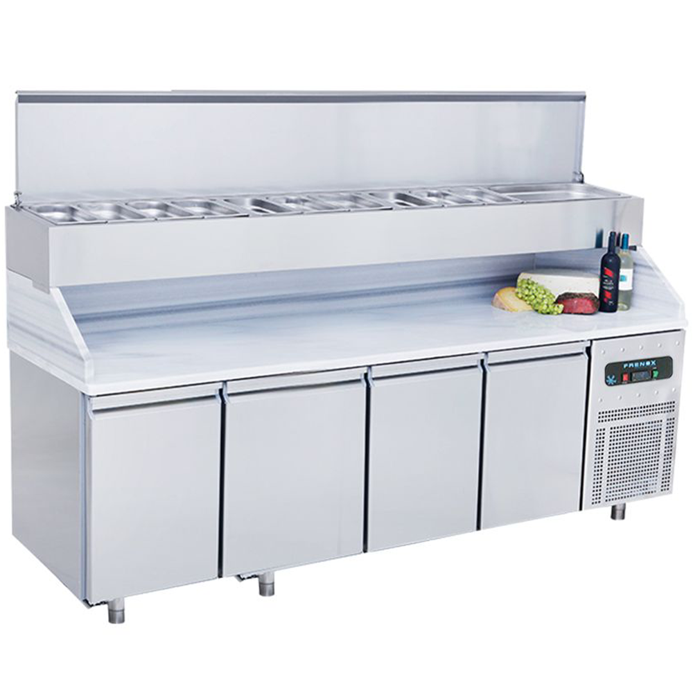 Masa rece preparare pizza FRENOX, profesionala, inox, 4 usi si 12 cuve, 233*70*134 cm