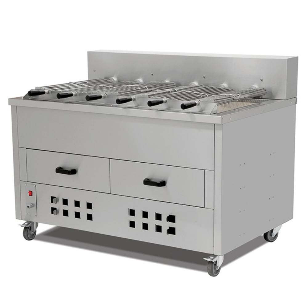 Rotisor profesional orizontal pe carbuni cu 6 tepuse