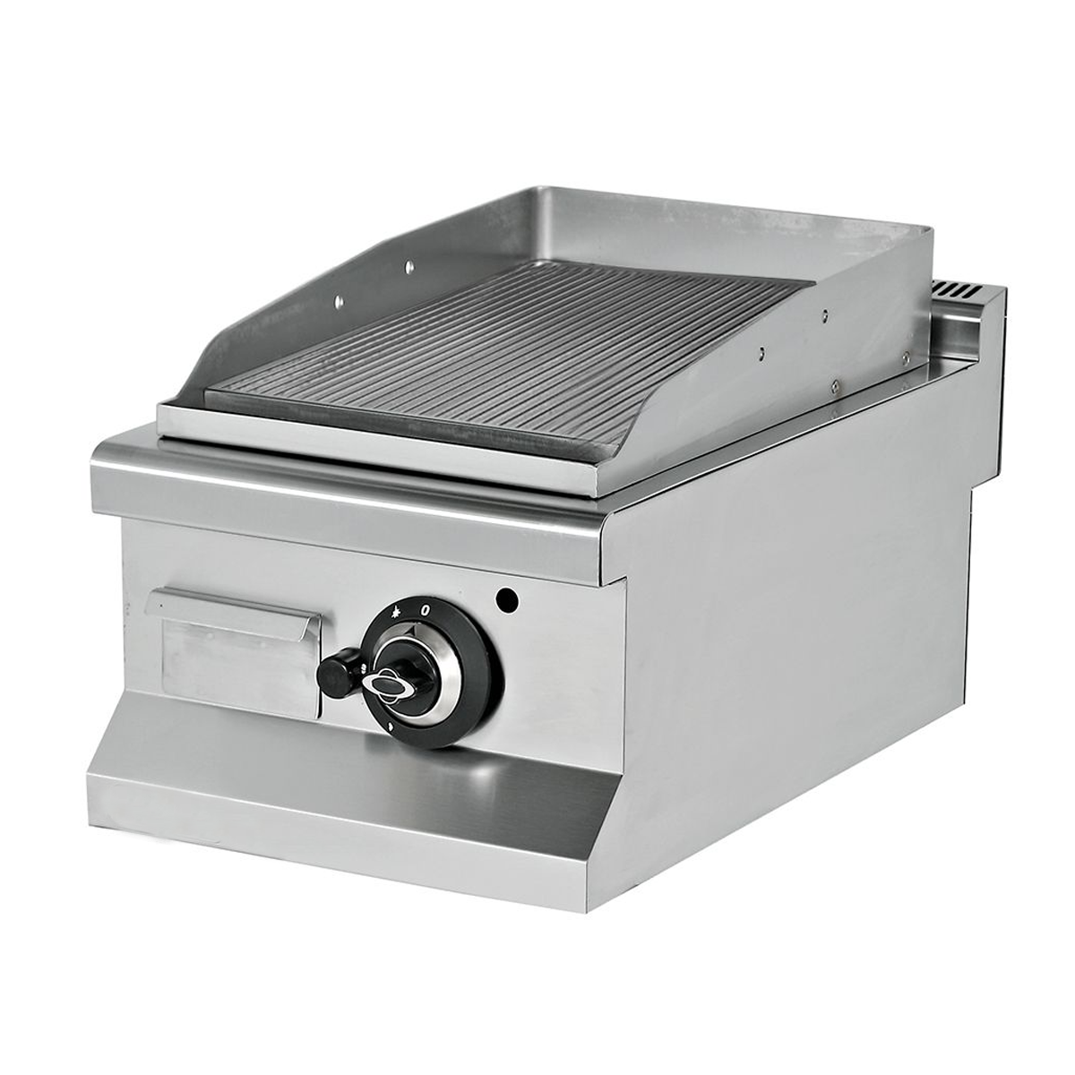 Grill pe gaz simplu profesional, inox, cu suprafata striata cromata, 40*64*29 cm