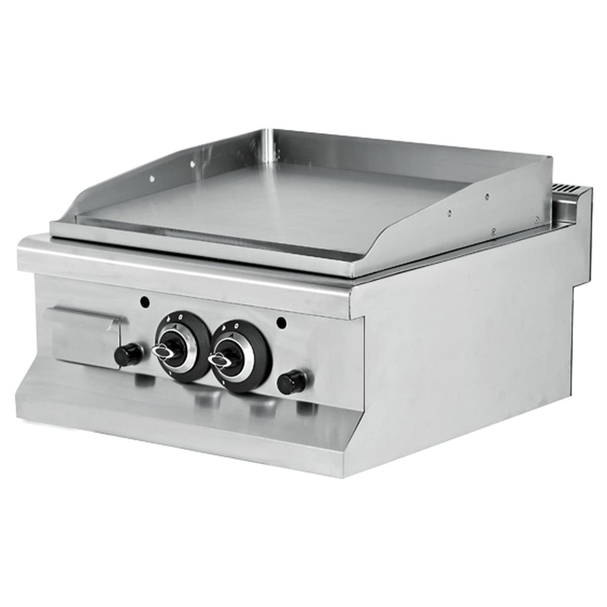 Grill pe gaz dublu profesional, inox, cu suprafata neteda cromata, 60*64*29 cm