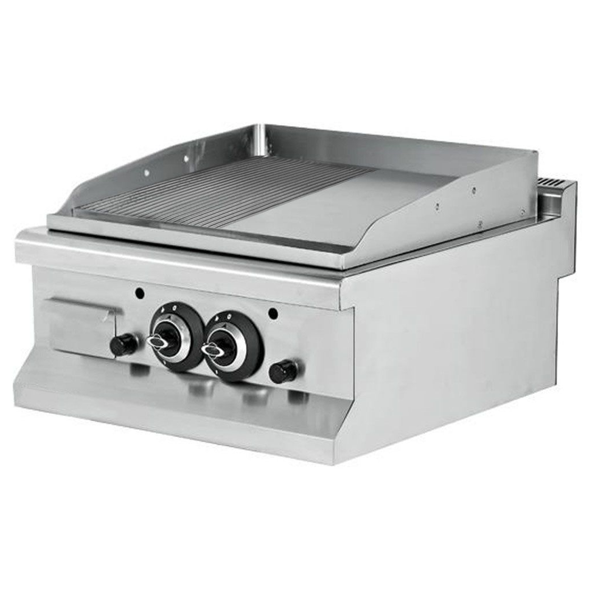 Grill electric profesional, inox, cu suprafata neteda si striat cromata, 60*64*29 cm