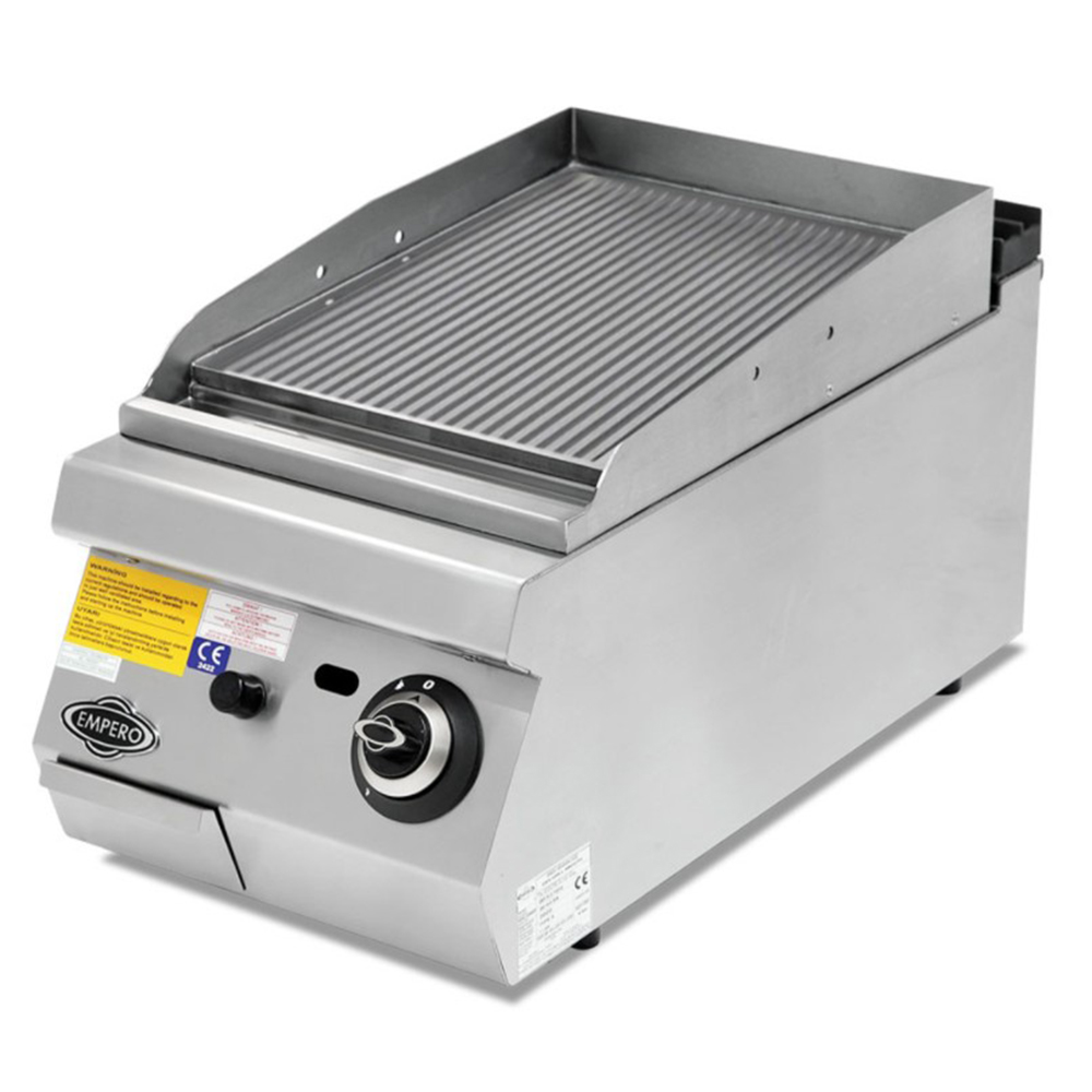 Grill pe gaz profesional, inox, cu suprafata striata cromata PLUS, 40*73*30 cm