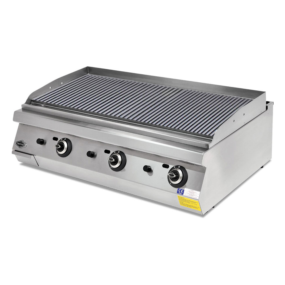 Grill pe gaz profesional, inox, cu suprafata striata cromata PLUS, 120*90*30 cm