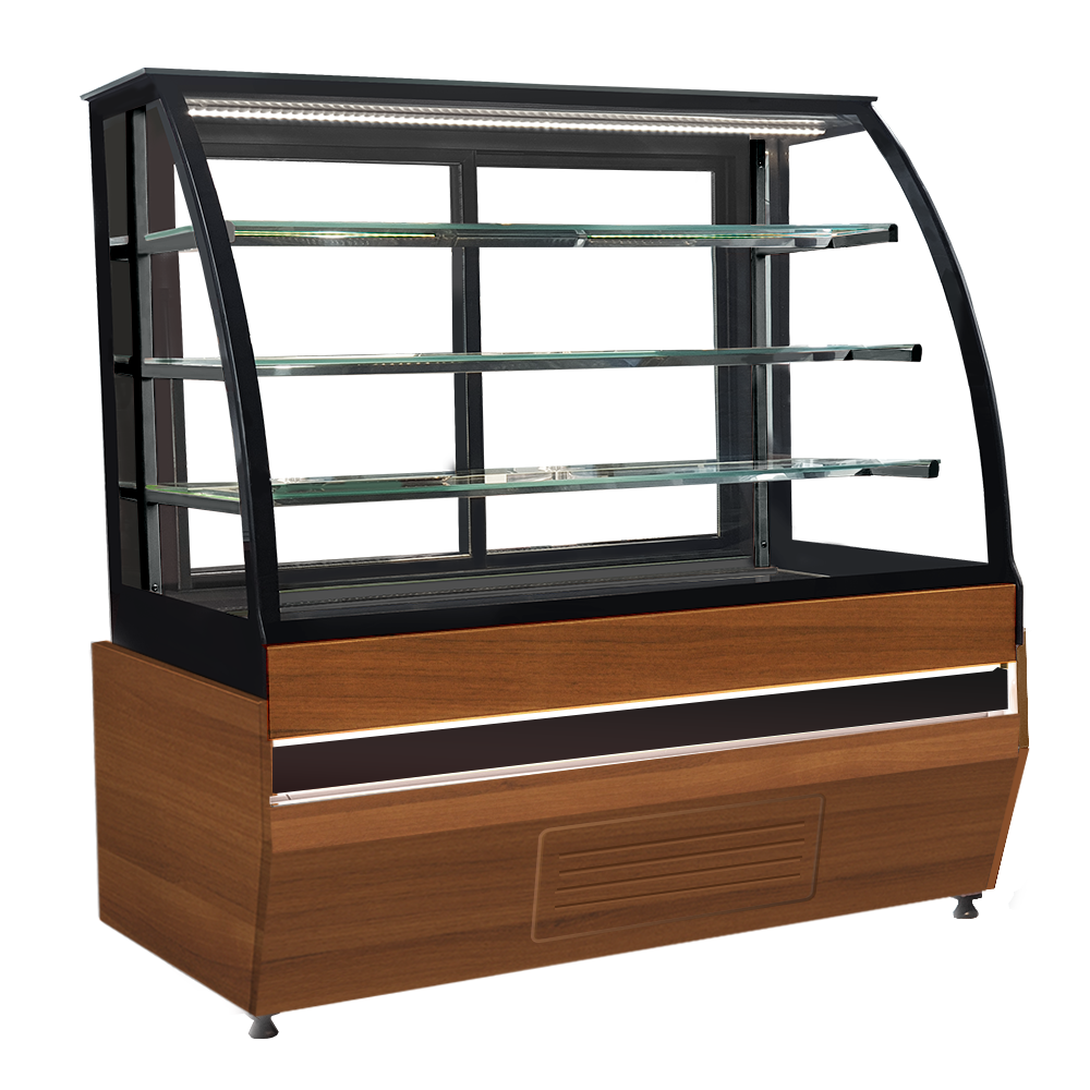 Vitrina calda orizontala, decor lemn A333-BERGAMA, geam curbat, ventilata, 130 cm