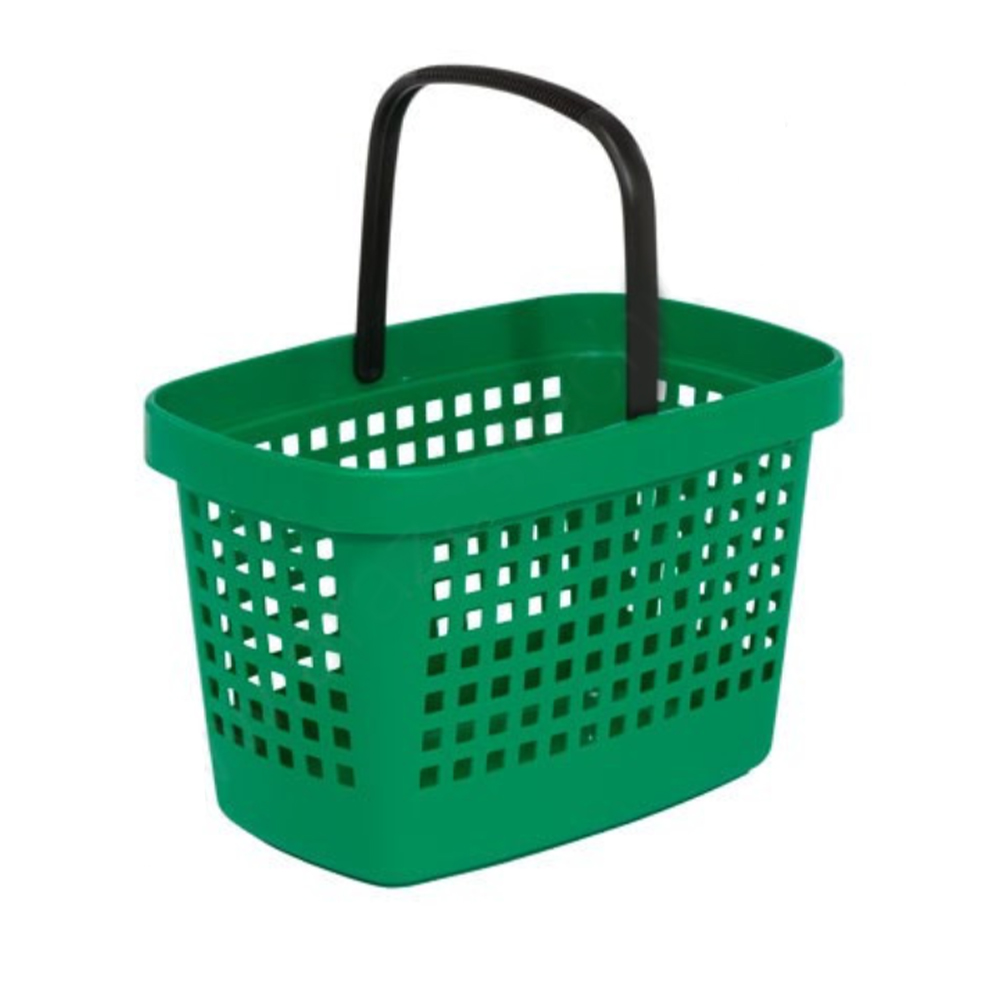 Cos supermarket plastic cu 1 maner 28 litri - Verde