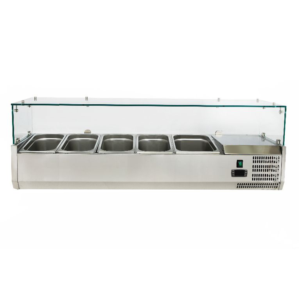 Vitrina ingrediente, inox, 4 cuve GN1/3 + 1 cuva GN1/2, 140*38*43.5 cm