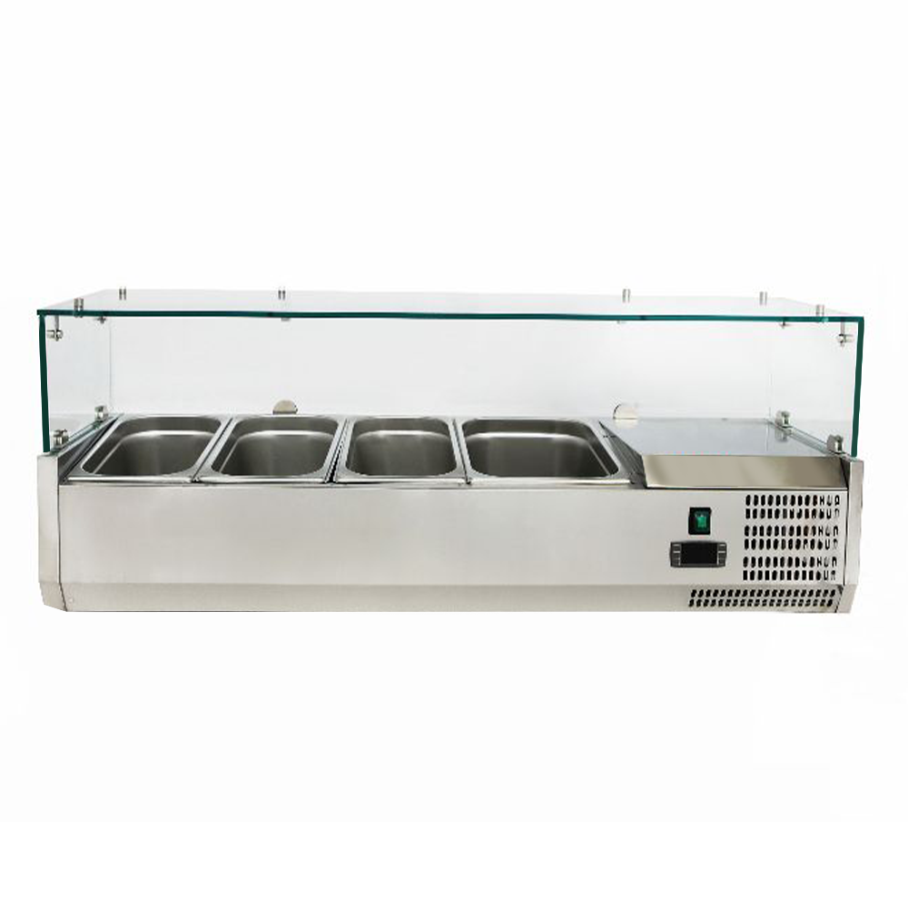 Vitrina ingrediente, inox, 3 cuve GN1/3 + 1 cuva GN1/2, 120*38*43.5 cm