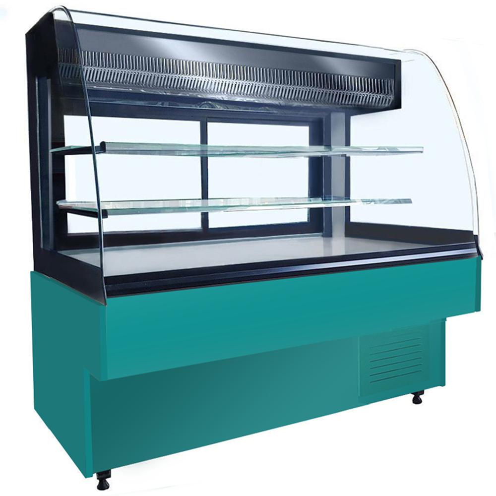 Vitrina frigorifica orizontala, cofetarie, RAL5018-TURCOAZ, geam curbat, statica, 130 cm