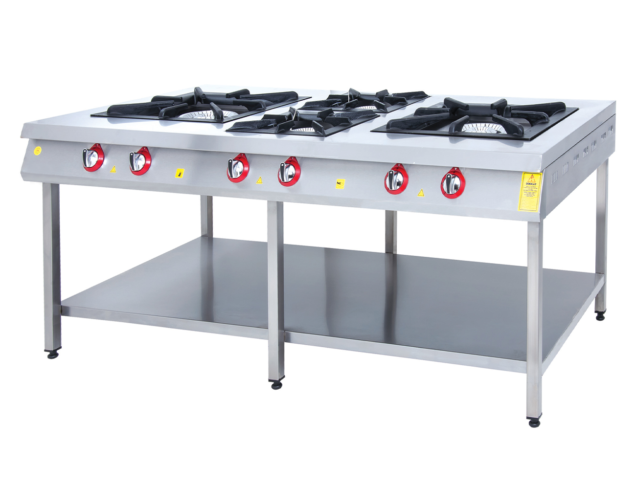 Masina de gatit pe gaz, inox, cu 4 arzatoare, suport podea cu polita, 200*104*85 cm