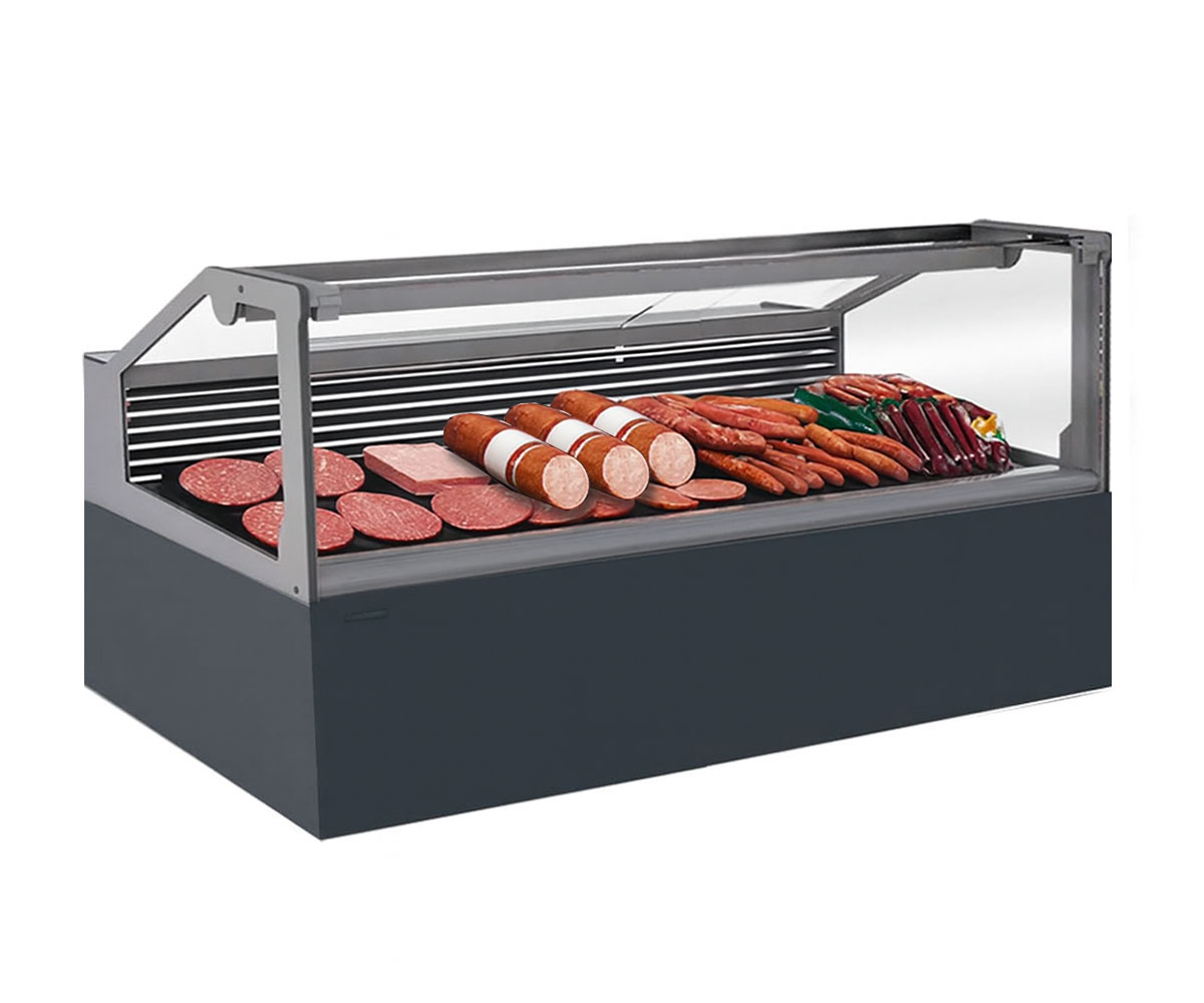 Vitrina frigorifica pentru carne, specialitati, mezeluri 135 cm, Gri Antracit RAL7016, iluminare LED rece, FULL STATIC, motor silentios