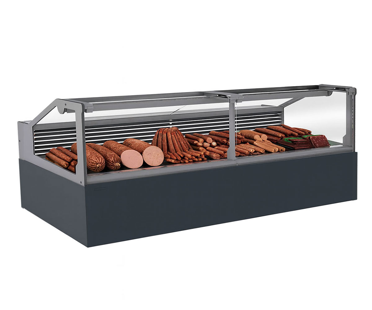 Vitrina frigorifica pentru carne, specialitati, mezeluri 260 cm, Gri Antracit RAL7016, iluminare LED rece, FULL STATIC, motor silentios