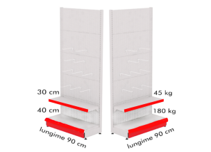 Raft metalic de perete cu carlige 90*220 baza 40 cm si 1 polita de 30 cm