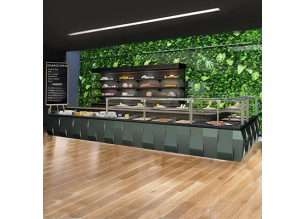 Vitrina frigorifica Jordao, pentru prajituri, cu depozit si polita refrigeranta, geam drept, ventilata, 2.5 m Daisy