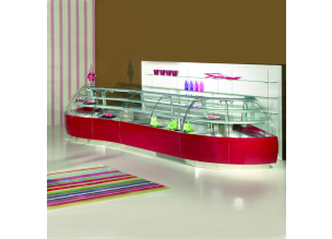 Vitrina frigorifica, Jordao pentru prajituri, cu polite frefrigerante Passion, geam curbat, ventilata, 1 m