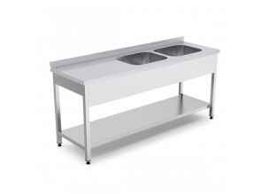 Spalator inox cu 2 cuve pe partea dreapta, cu polita inferioara si picurator 160*70*85