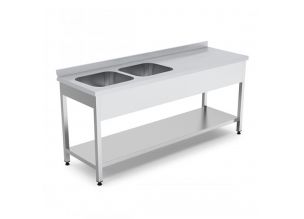 Spalator cu 2 cuve pe partea stanga, cu polita inferioara si picurator, inox, 180*70*85 cm