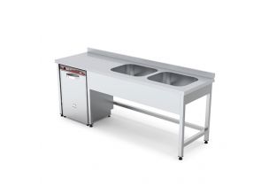 Spalator cu 2 cuve pe partea dreapta, spatiu masina spalat, inox, 200*70*85 cm