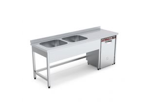 Spalator cu 2 cuve pe partea stanga, spatiu masina spalat, inox, 200*70*85 cm