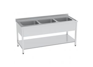 Spalator cu 3 cuve si polita inferioara, inox, 180*60*85 cm