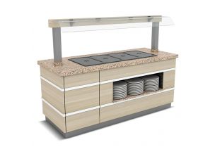 Bufet cald GLASGOW 5 GN 1/1 tip bain marie cu o polita interioara si suprastructura 240 cm
