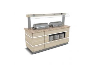 Bufet cald GLASGOW cu 3 chafing dish, o polita interioara si suprastructura 240 cm