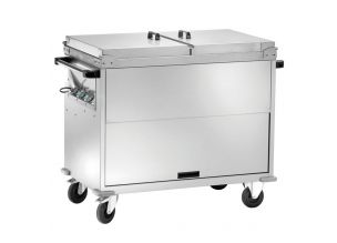Carucior tip bain marie cu 3 cuve, capace si dulap neutru