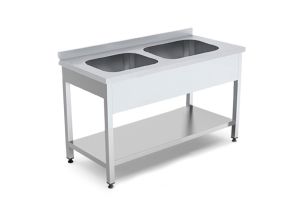 Spalator cu 2 cuve si polita inferioara, inox, 120*60*85 cm