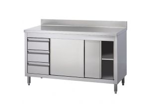 Masa de lucru inox cu dulap, 3 sertare si polita intermediara 200*70*85