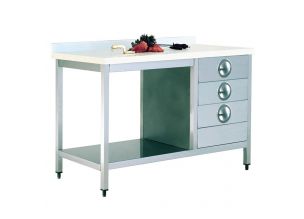 Masa de lucru inox cu blat din polietilena, 3 sertare si polita inferioara 80*70*85