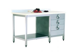 Masa de lucru inox cu blat din polietilena, 3 sertare si polita inferioara 240*70*85