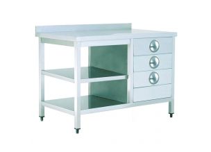 Masa de lucru inox cu polita intermediara si inferioara si 3 sertare 180*60*85