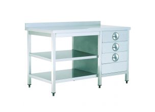 Masa de lucru inox cu polita intermediara si inferioara si 3 sertare 240*60*85