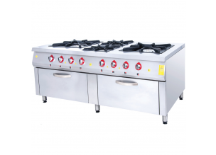 Masina de gatit pe gaz, inox, cu 4 arzatoare, 2 cuptoare, 200*104*85 cm