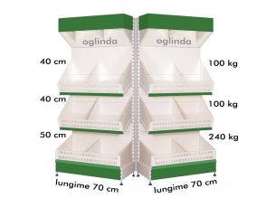 Raft metalic legume fructe 70*220h cm baza 50 cm 2 polite si pazie oglinda