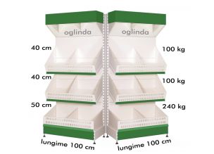 Raft metalic legume fructe 100*220h cm baza 50 cm cu 2 polite si pazie oglinda