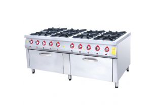 Masina de gatit pe gaz, inox, cu 8 arzatoare si 2 cuptoare, 200*104*85 cm