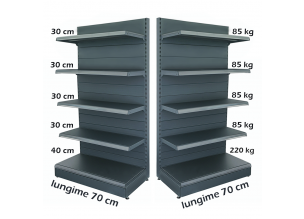 Raft magazin metalic de perete 70*225 baza 40 cm si 4 polite de 30 cm