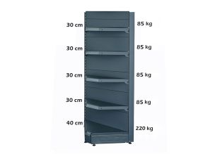 Raft metalic de perete coltar interior H225 baza 40 cm si 4 polite de 30 cm