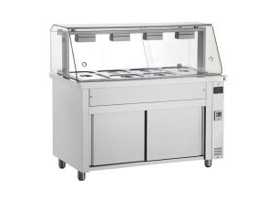 Bain-marie 4 tavi GN 1/1 cu dulap neutru si geam panoramic, 140 cm