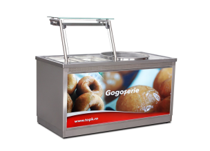 Vitrina de expunere gogosi, 1 friteuza pe gaz, inox, 25 lt, 140*70*85 / 132 cm