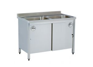 Spalator cu 2 cuve si dulap, inox, 120*70*85 cm