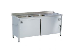 Spalator cu 2 cuve si dulap, inox, 140*60*85 cm