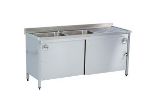 Spalator cu 2 cuve pe partea dreapta, dulap si picurator, inox, 180*70*85 cm