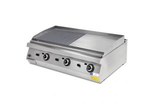 Grill pe gaz profesional, inox, cu suprafata neteda si striata cromata PLUS, 120*73*30 cm